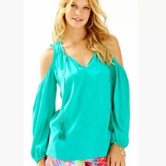 Lilly Pulitzer Tops - Lilly Pulitzer Finch Silk Open Shoulder Blouse